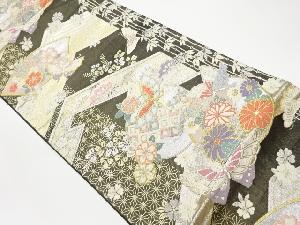 花々・蝶に丸文・地紙模様織出し袋帯